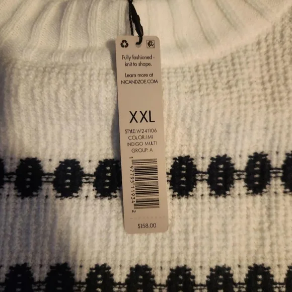NIC+ZOE NWT Navy and White Crew Neck Sweater Size XXL - Picture 5 of 7